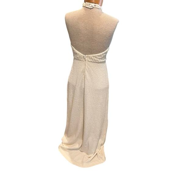 VINTAGE RARE Kingston Knits Womens Halter Maxi Dress 1970s 1960s White Summer - Picture 2 of 10